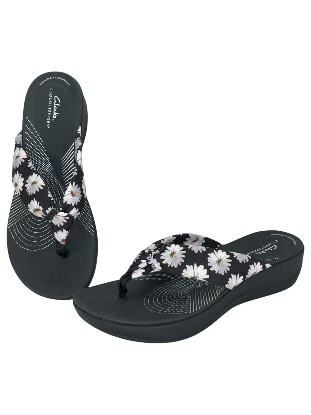 Clarks Arla Glison Black Floral Cloudsteppers Womens Thong Sandals Size 11M - Picture 8 of 13